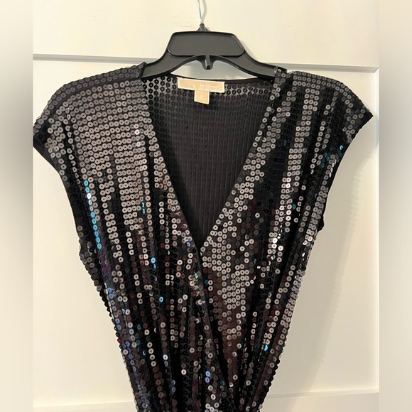 Michael Kors Black Sequin Wrap Dress (Size: M) - Picture 3 of 8